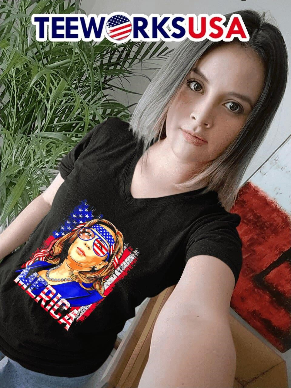 Kamala Harris with USA flag glasses retro - Adult & Kids T-Shirts, Sweatshirts & Hoodies apparel design preview 4