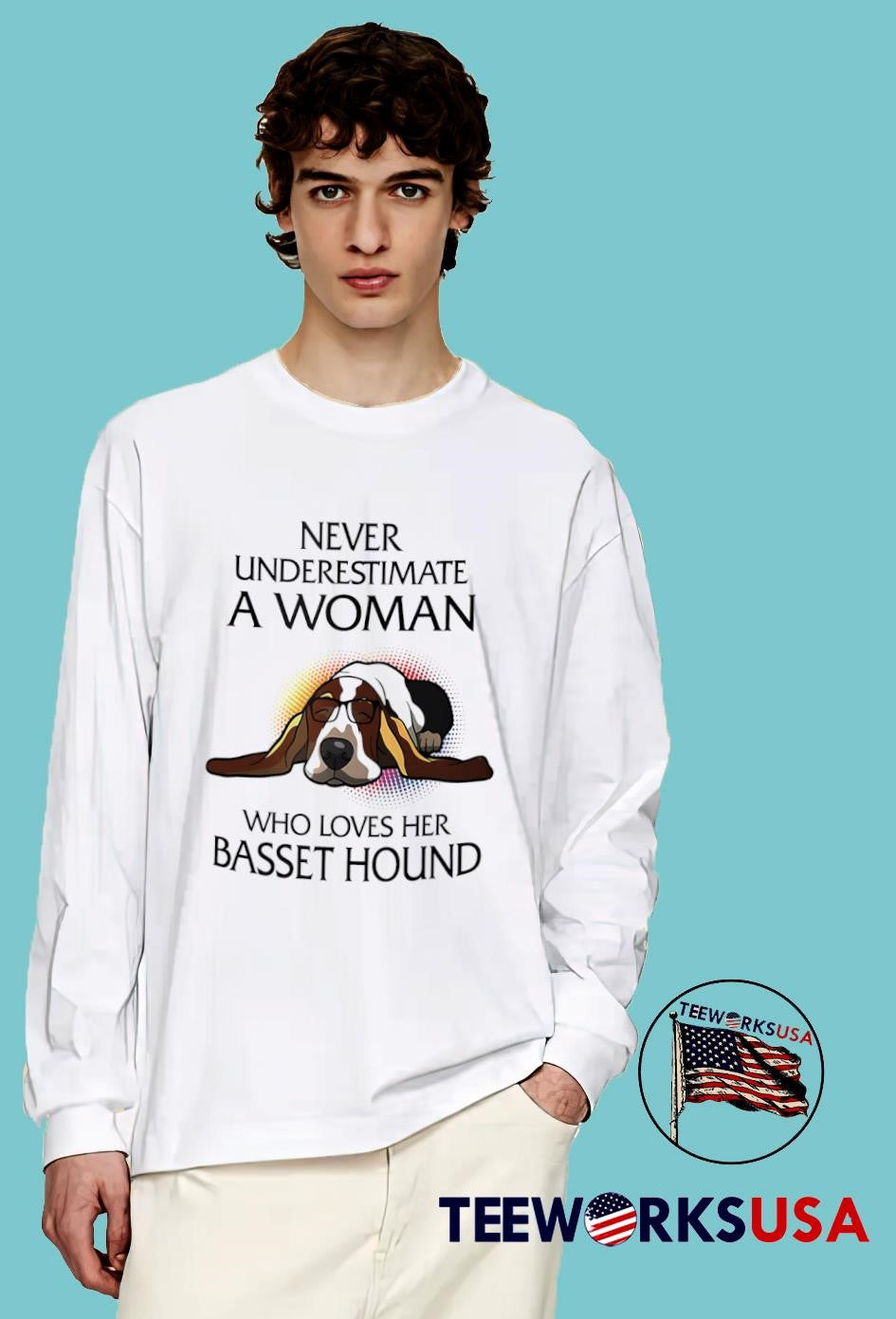 Dog never underestimate a woman who loves her basset - Adult & Kids T-Shirts, Sweatshirts & Hoodies apparel design preview 4