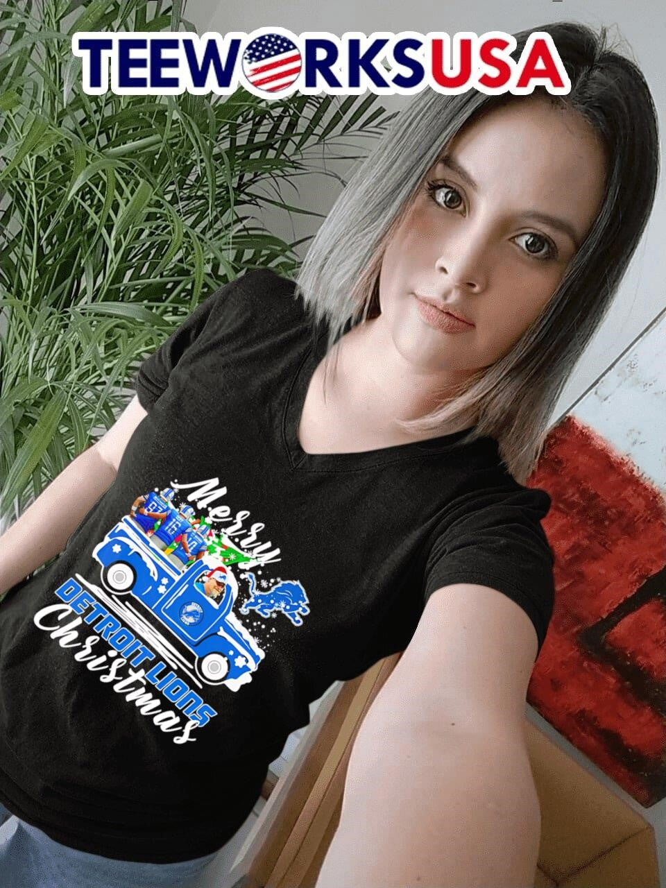 Dan Campbell riding truck Merry Detroit Lions - Adult & Kids T-Shirts, Sweatshirts & Hoodies apparel design preview 7