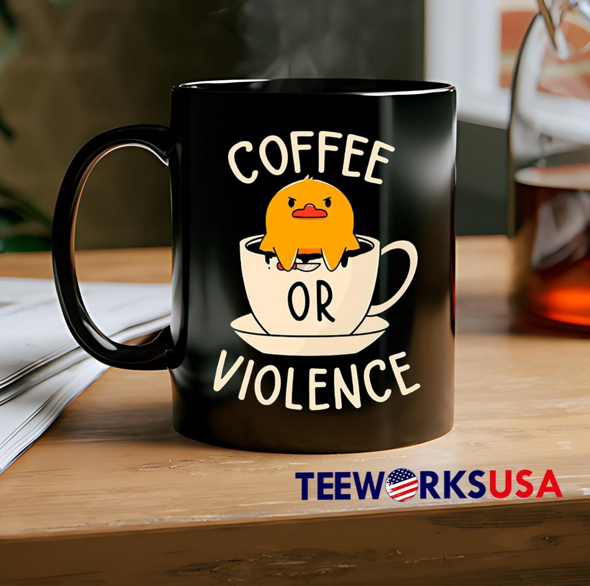 Coffee or Violence Duck cartoon - Adult & Kids T-Shirts, Sweatshirts & Hoodies apparel design preview 2