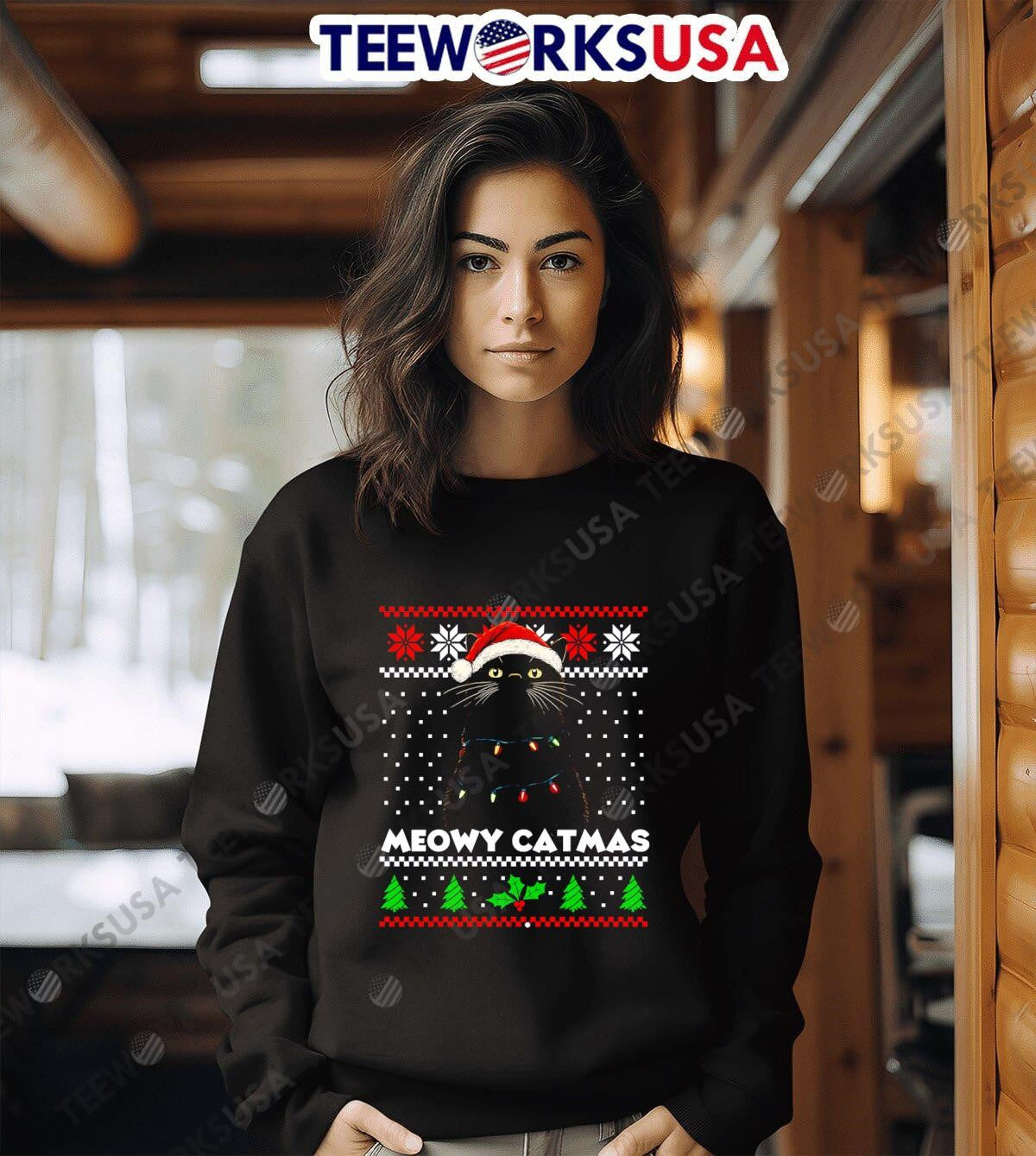 Meowy Catmas Ugly Christmas - Adult & Kids T-Shirts, Sweatshirts & Hoodies apparel design preview 6