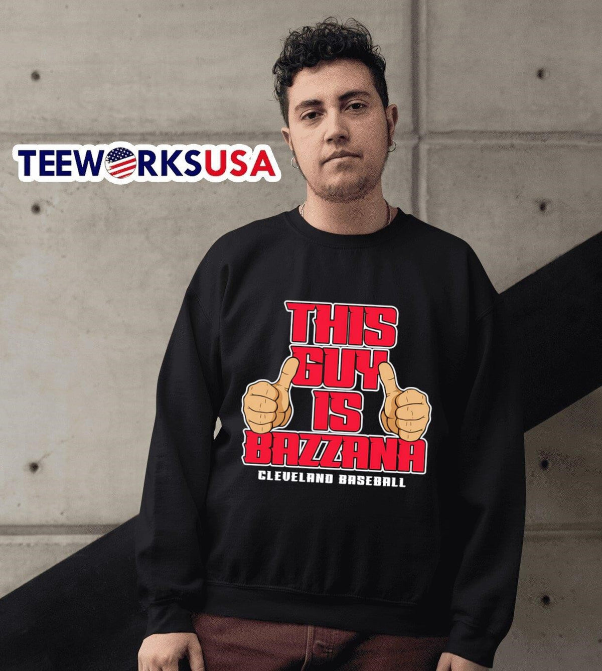 This guy is Bazzana Cleveland baseball thumbs up - Adult & Kids T-Shirts, Sweatshirts & Hoodies apparel design preview 6