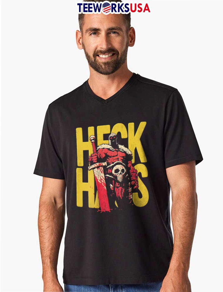 Heck Hits red armored warrior holding sword - Adult & Kids T-Shirts, Sweatshirts & Hoodies apparel design preview 8