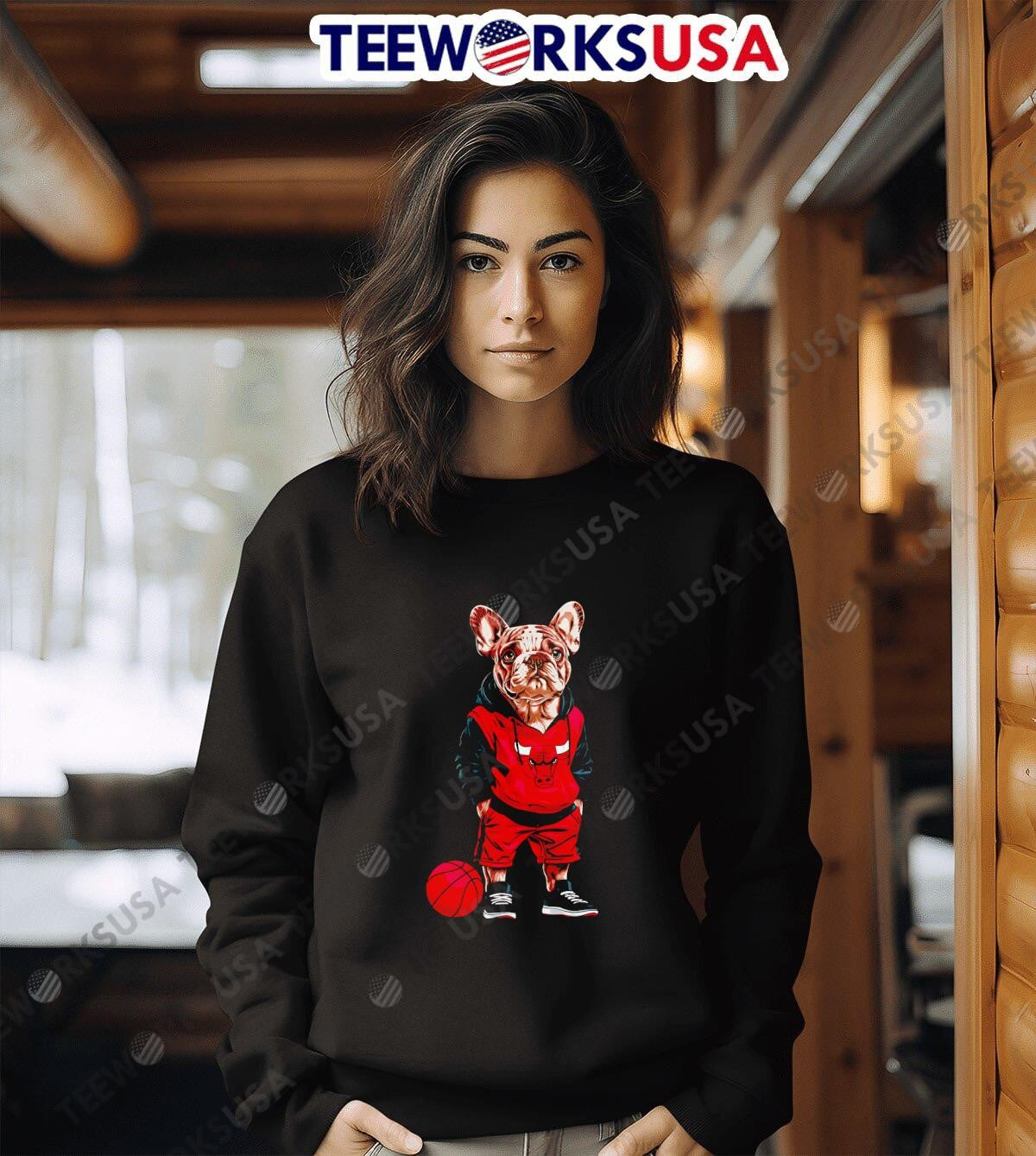 Chicago Bulls French Bulldog Hoop Dogs - Adult & Kids T-Shirts, Sweatshirts & Hoodies apparel design preview 6