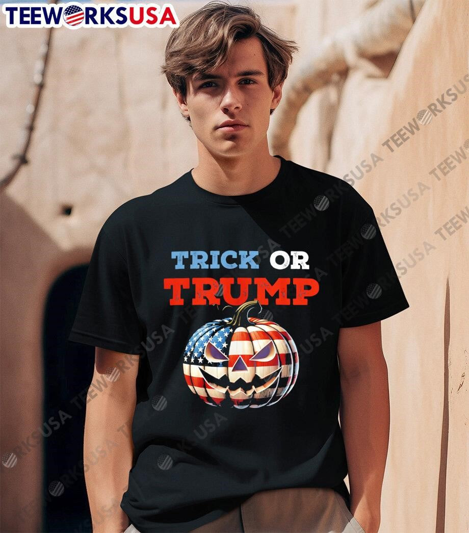 Trick or Trump pumpkin America flag - Adult & Kids T-Shirts, Sweatshirts & Hoodies apparel design preview 1