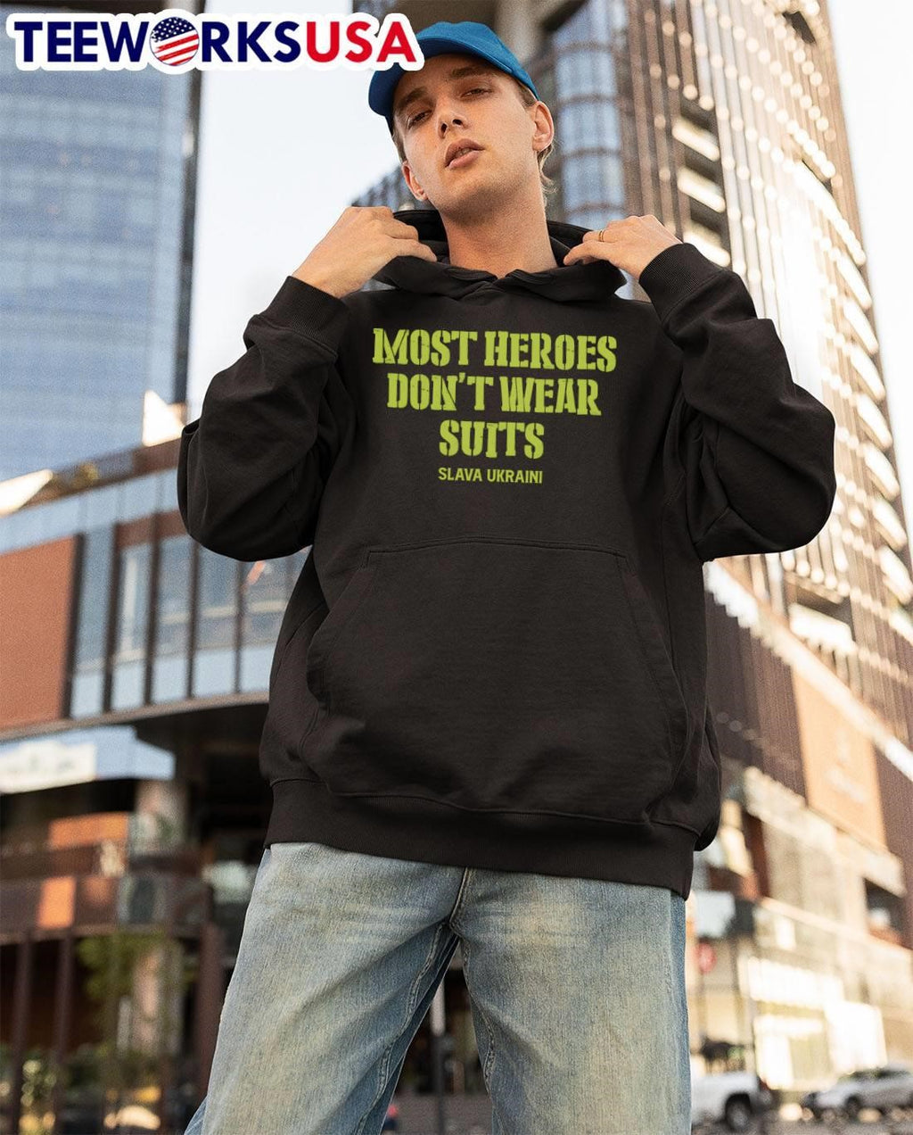 Most heroes don't wear suits slava ukraini - Adult & Kids T-Shirts, Sweatshirts & Hoodies apparel design preview 3
