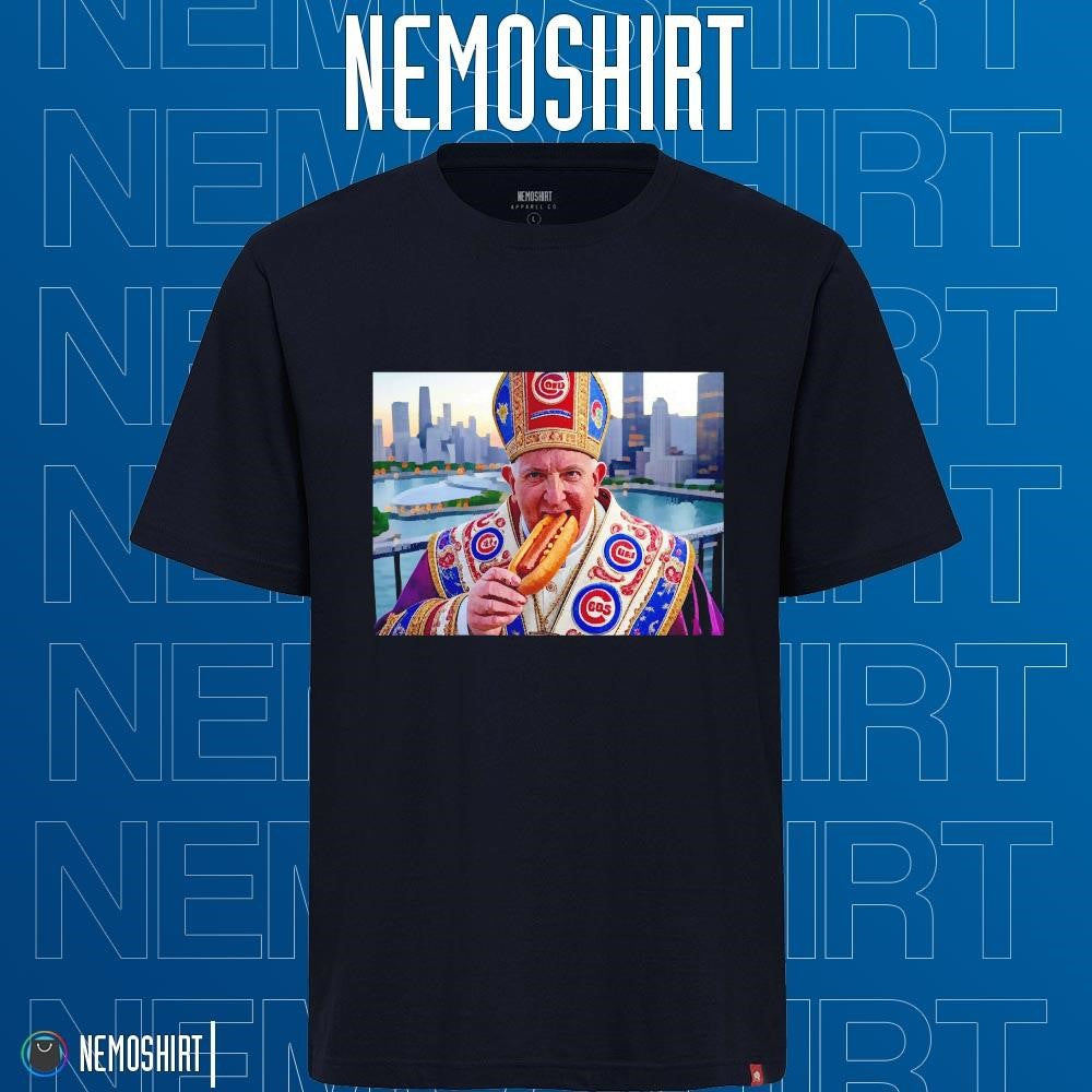 Chicago Cubs Pope eating hot dog - Adult & Kids T-Shirts, Sweatshirts & Hoodies apparel design preview 1