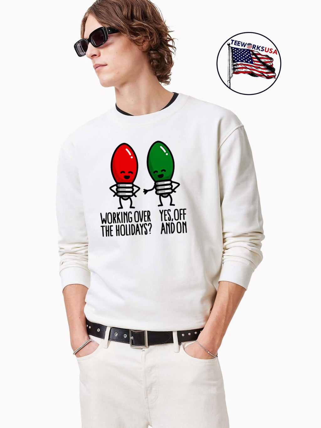Christmas lights pun Working over holidays funny 2025 - Adult & Kids T-Shirts, Sweatshirts & Hoodies apparel design preview 3