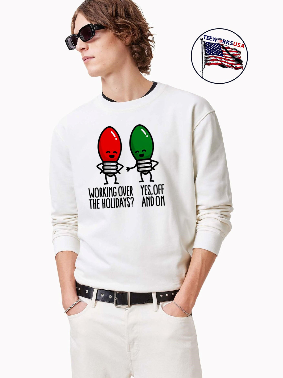 Christmas lights pun Working over holidays funny 2025 - Adult & Kids T-Shirts, Sweatshirts & Hoodies apparel design preview 3