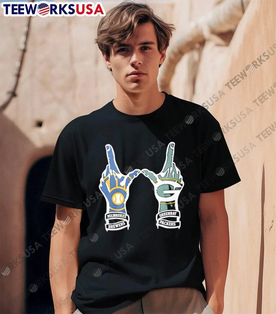 Milwaukee Brewers Green Bay Packers Hand Sign - Adult & Kids T-Shirts, Sweatshirts & Hoodies apparel design preview 1