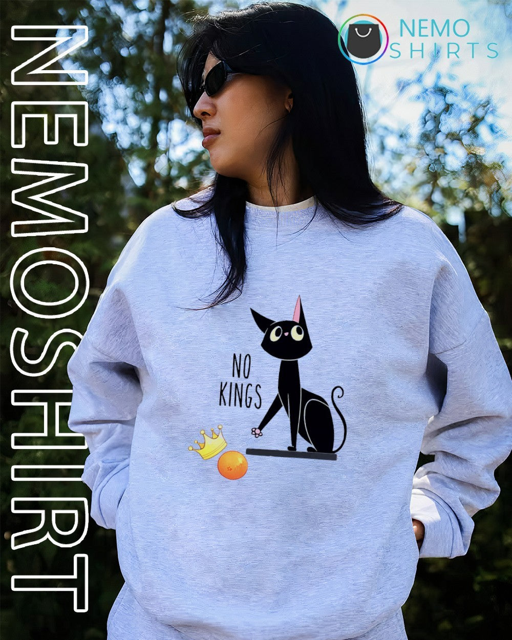 No Kings with black cat - Adult & Kids T-Shirts, Sweatshirts & Hoodies apparel design preview 2