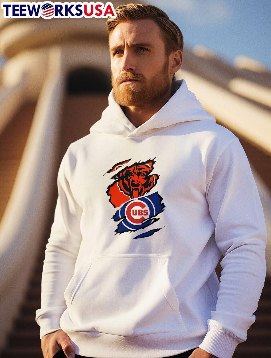 Chicago Bears and Cubs Ripped Torn Logo Print - Adult & Kids T-Shirts, Sweatshirts & Hoodies apparel design preview 2