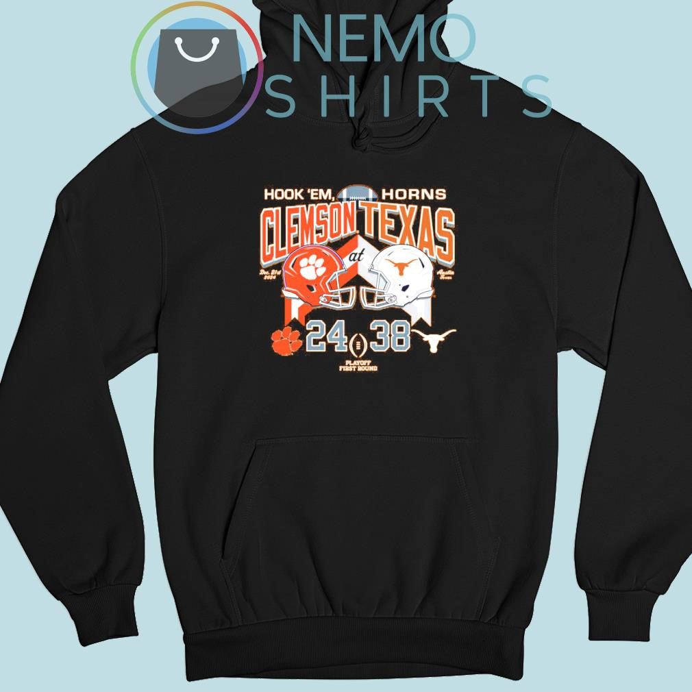 Hook 'em horns Texas Longhorns vs Clemson Tigers 2024 - Adult & Kids T-Shirts, Sweatshirts & Hoodies apparel design preview 2