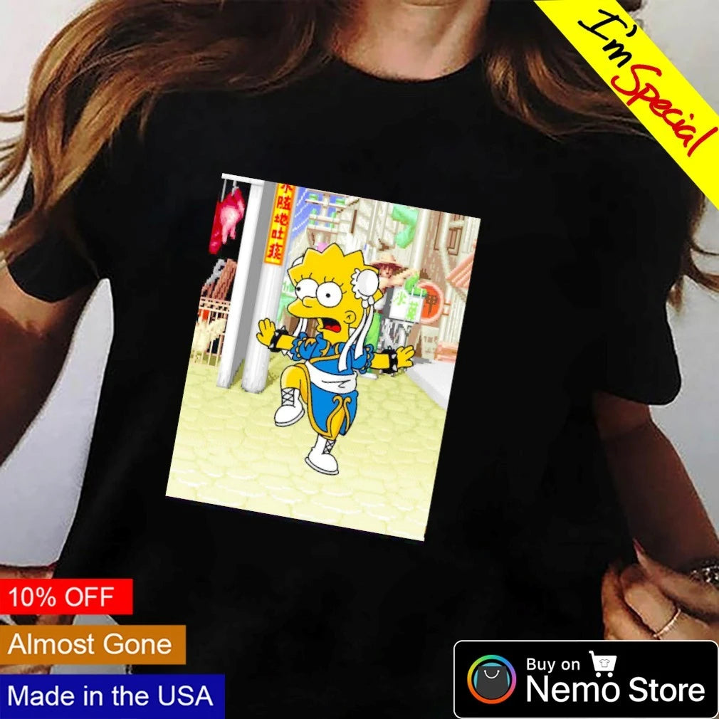 Lisa Simpson Springfield Fighter II Chun-Li Parody - Adult & Kids T-Shirts, Sweatshirts & Hoodies apparel design preview 3