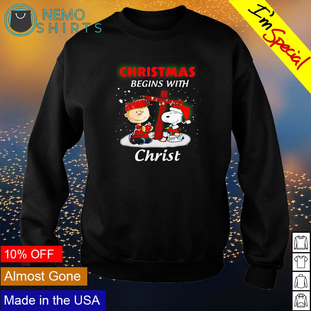 Snoopy and Charlie Brown Christmas begins with Christ - Adult & Kids T-Shirts, Sweatshirts & Hoodies apparel design preview 4
