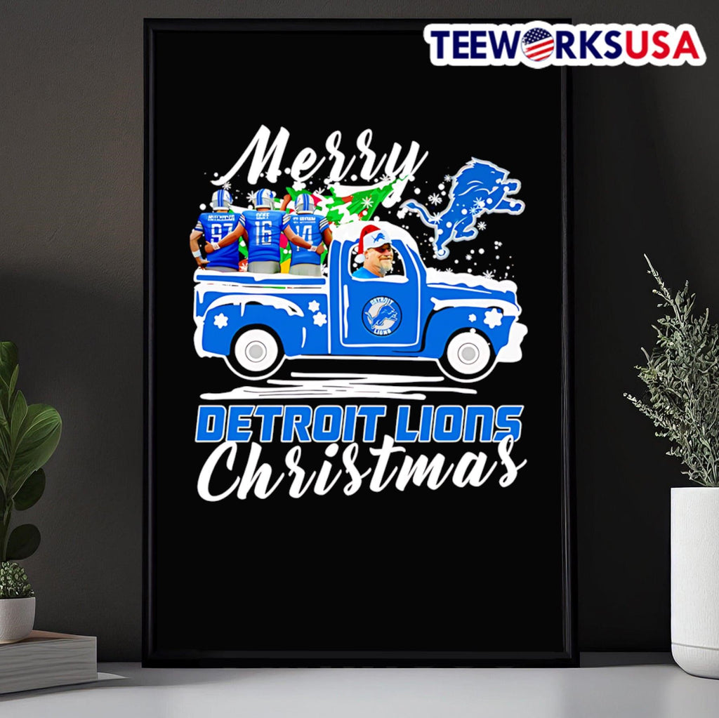 Dan Campbell riding truck Merry Detroit Lions - Adult & Kids T-Shirts, Sweatshirts & Hoodies apparel design preview 5