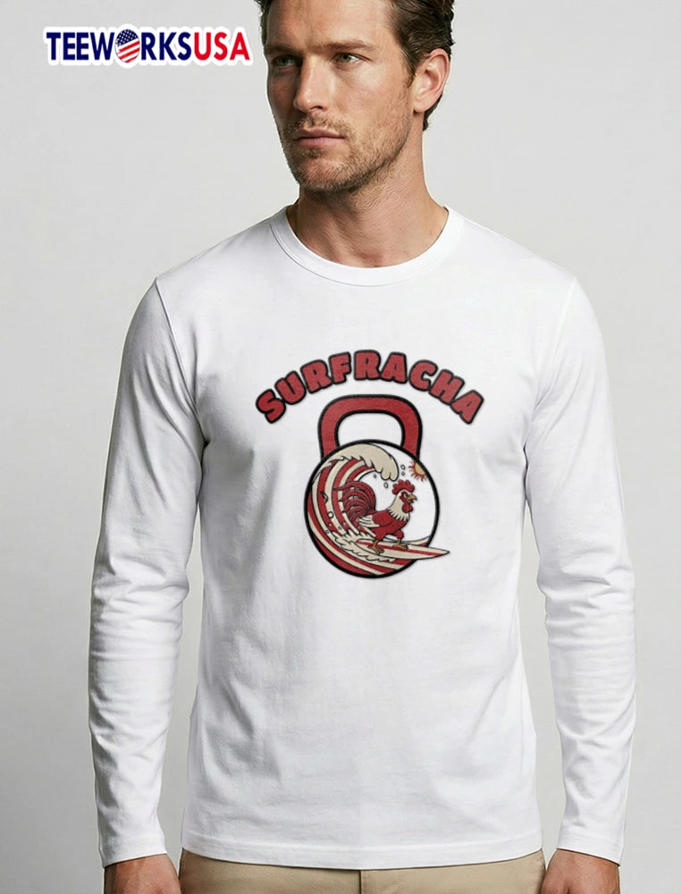 Surfracha rooster surfing wave kettlebell sun - Adult & Kids T-Shirts, Sweatshirts & Hoodies apparel design preview 3