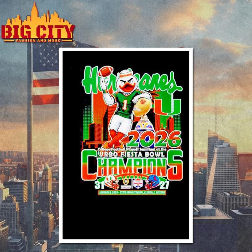 Miami Hurricanes CFP 2026 Fiesta Bowl Champions - Adult & Kids T-Shirts, Sweatshirts & Hoodies apparel design preview 4