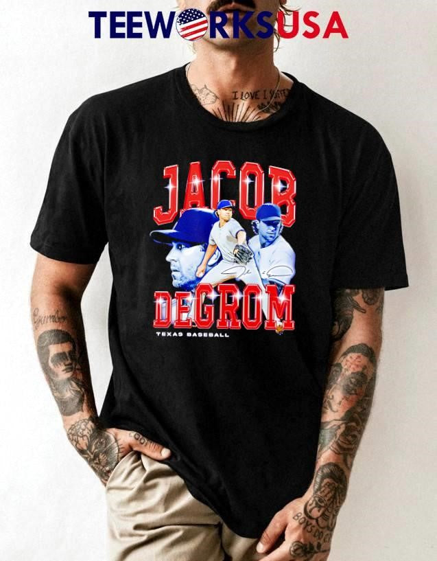 Jacob deGrom Retro Flair Texas baseball signatue - Adult & Kids T-Shirts, Sweatshirts & Hoodies apparel design preview 1