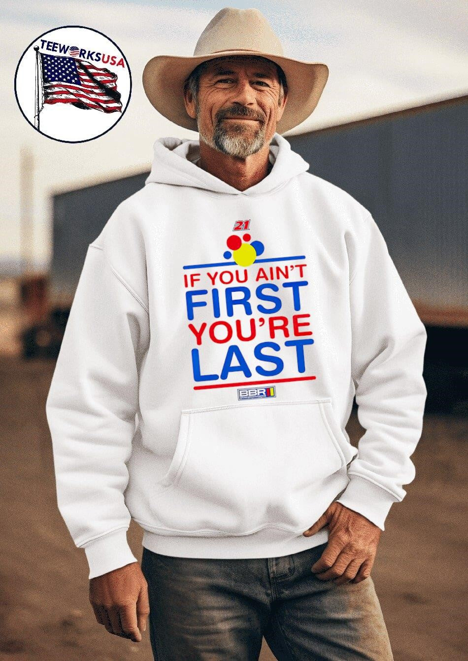 Brian Brown 21 racing if you ain't first you're last - Adult & Kids T-Shirts, Sweatshirts & Hoodies apparel design preview 2