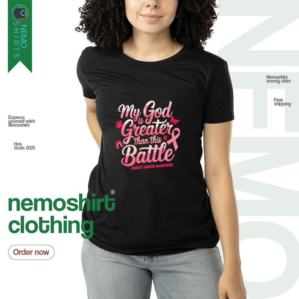 My God is greater than this battle breast cancer - Adult & Kids T-Shirts, Sweatshirts & Hoodies apparel design preview 3