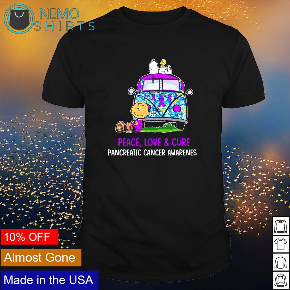 Peanuts characters peace love and cure pancreatic - Adult & Kids T-Shirts, Sweatshirts & Hoodies apparel design preview 1