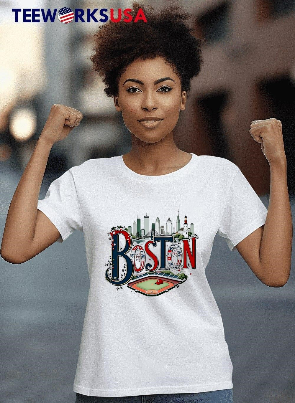 Boston Skyline Bridge Lighthouse Stadium Baseball Red - Adult & Kids T-Shirts, Sweatshirts & Hoodies apparel design preview 8