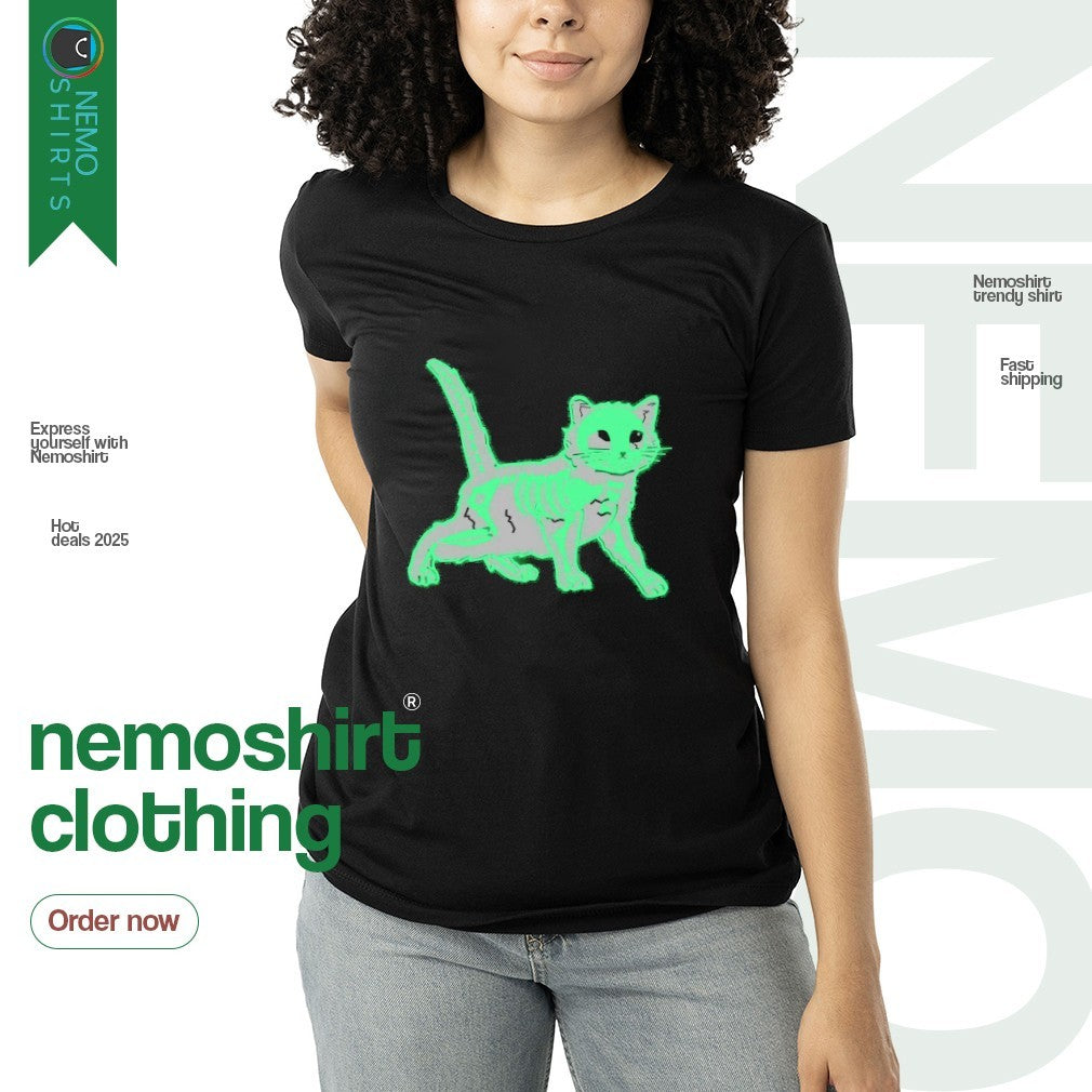 Glow in the dark cat skeleton xray - Adult & Kids T-Shirts, Sweatshirts & Hoodies apparel design preview 3