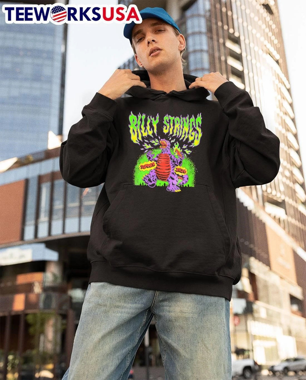 Billy Strings Summer 2026 Godzilla Fire Breathing - Adult & Kids T-Shirts, Sweatshirts & Hoodies apparel design preview 3