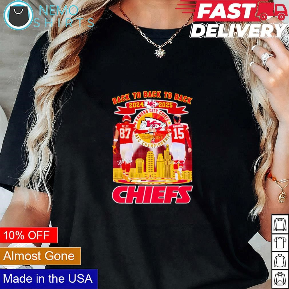 KC Chiefs Kelce and Mahomes back to AFC champions - Adult & Kids T-Shirts, Sweatshirts & Hoodies apparel design preview 1