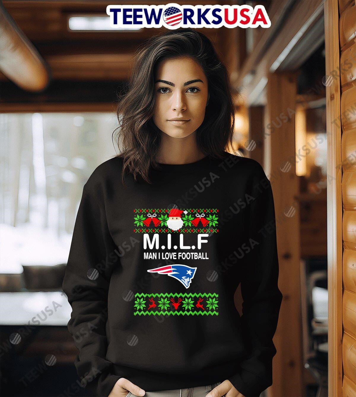 New England Patriots Christmas M.I.L.F Man I Love - Adult & Kids T-Shirts, Sweatshirts & Hoodies apparel design preview 6