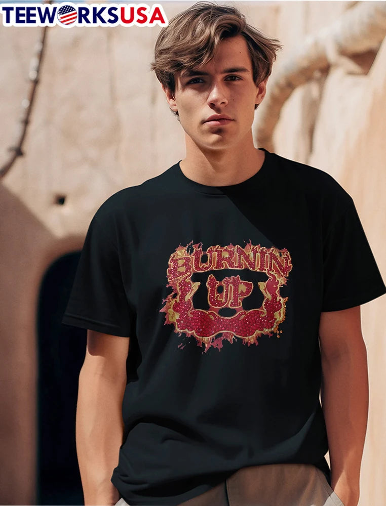 Burnin Up Red Rhinestone Gemstone Lettering Flaming - Adult & Kids T-Shirts, Sweatshirts & Hoodies apparel design preview 1