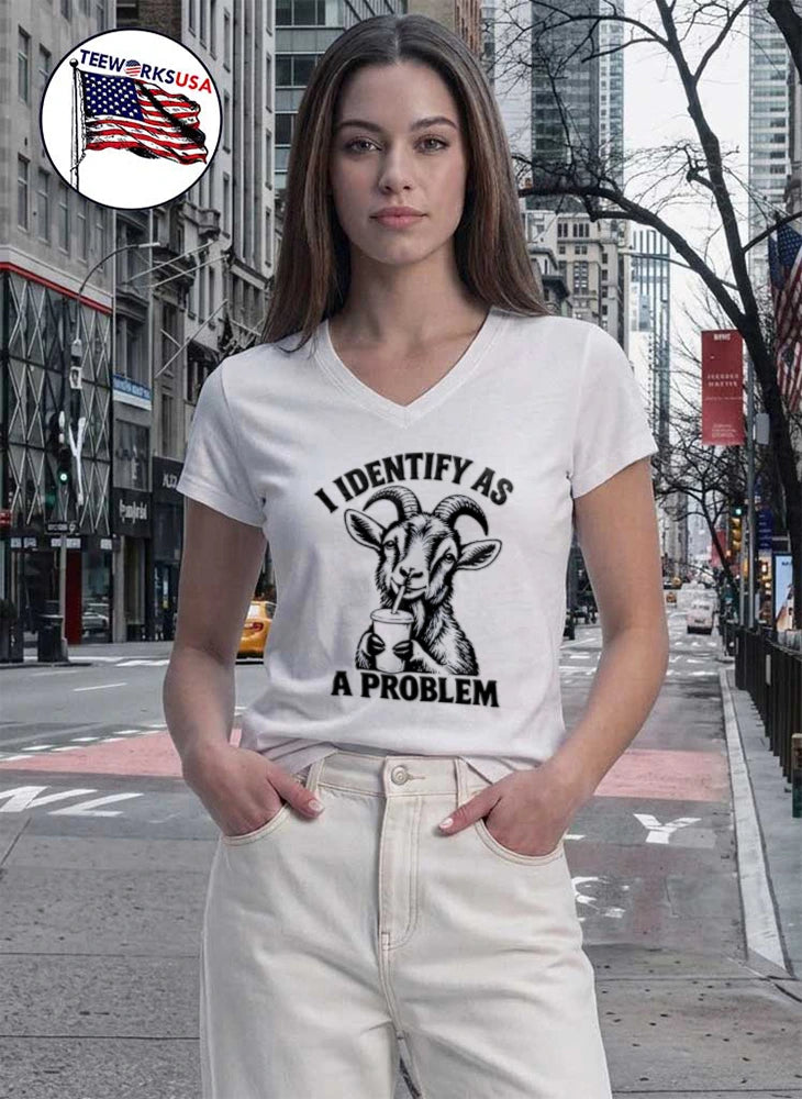 I Identify As A Problem goat drinking from cup - Adult & Kids T-Shirts, Sweatshirts & Hoodies apparel design preview 7