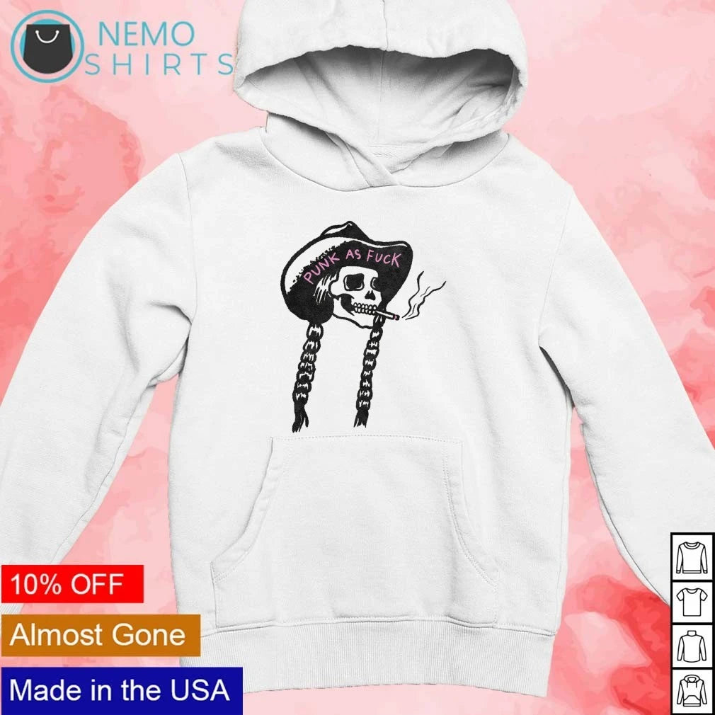 Punk as Fuck Skeleton Cowgirl smoking braids - Adult & Kids T-Shirts, Sweatshirts & Hoodies apparel design preview 2