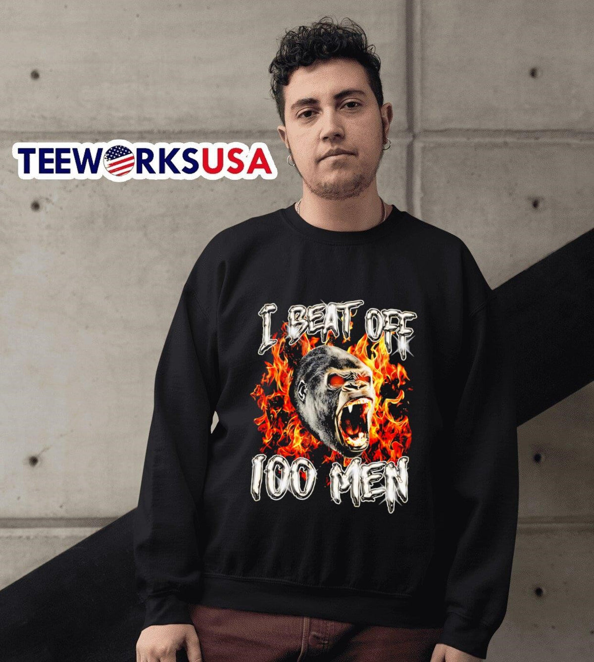 Gorilla I beat off 100 men - Adult & Kids T-Shirts, Sweatshirts & Hoodies apparel design preview 6