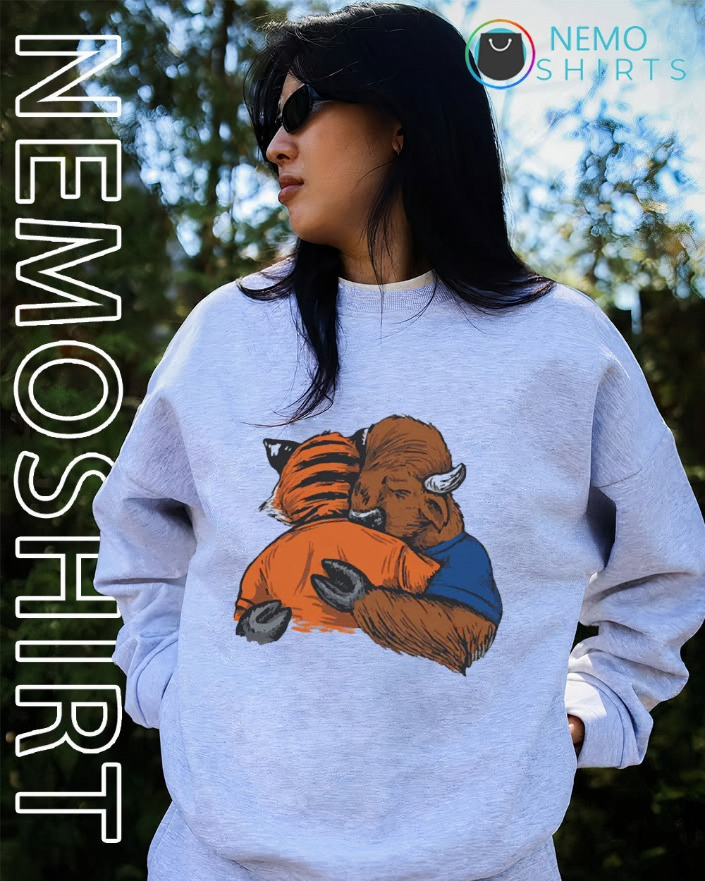 Buffalo Bills Cincinnati Bengals hug mascot - Adult & Kids T-Shirts, Sweatshirts & Hoodies apparel design preview 4