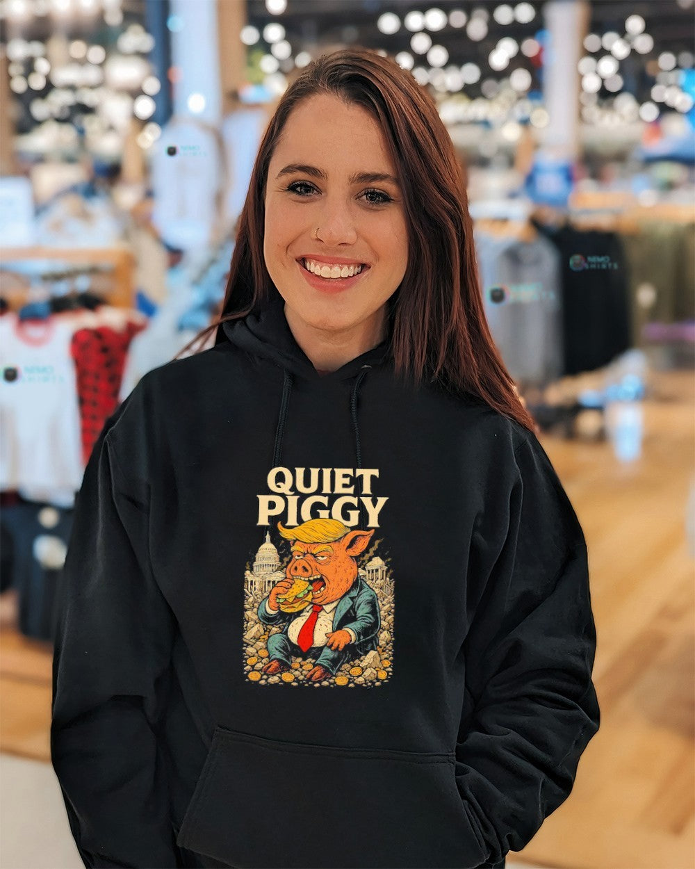 Quiet Piggy Trump pig cartoon vintage - Adult & Kids T-Shirts, Sweatshirts & Hoodies apparel design preview 5