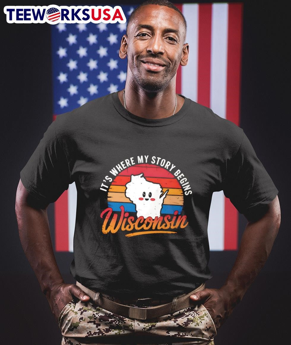 It's where my story begins Wisconsin vintage - Adult & Kids T-Shirts, Sweatshirts & Hoodies apparel design preview 1