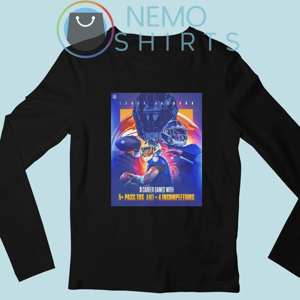 Lamar Jackson Baltimore Ravens 3 career games with 5 - Adult & Kids T-Shirts, Sweatshirts & Hoodies apparel design preview 3
