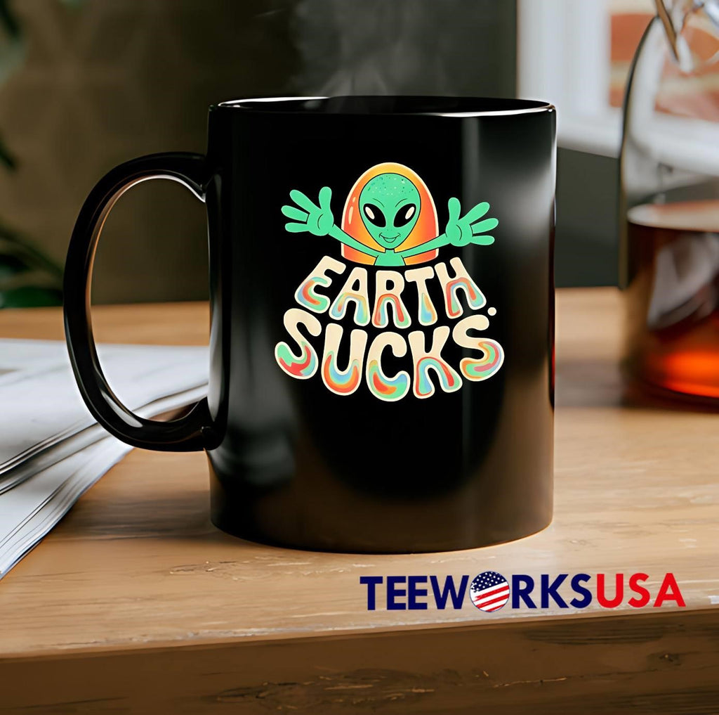 Earth Sucks Funny Alien Head Retro - Adult & Kids T-Shirts, Sweatshirts & Hoodies apparel design preview 2