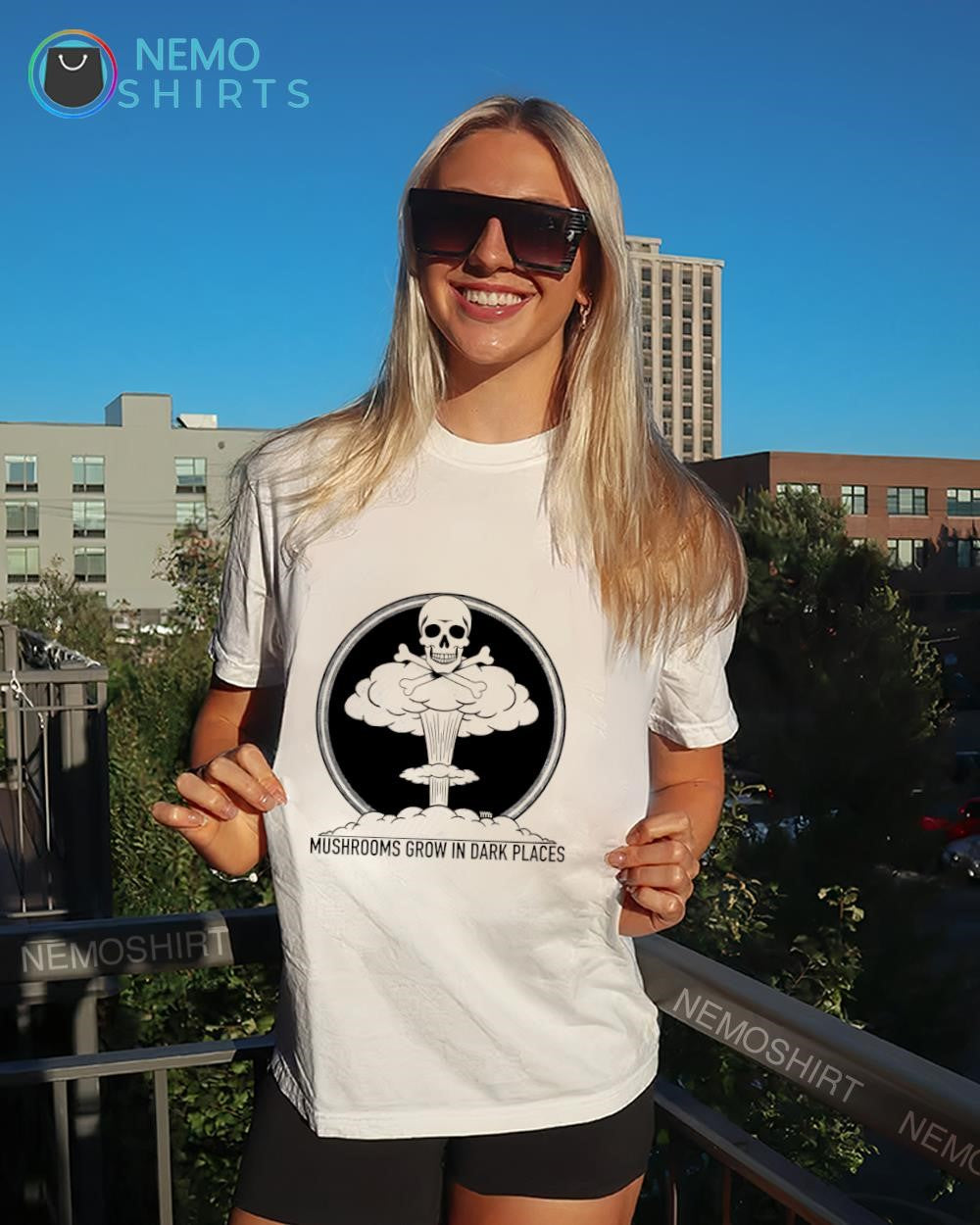Mushrooms Grow in Dark Places Skull Nuclear Explosion - Adult & Kids T-Shirts, Sweatshirts & Hoodies apparel design preview 4