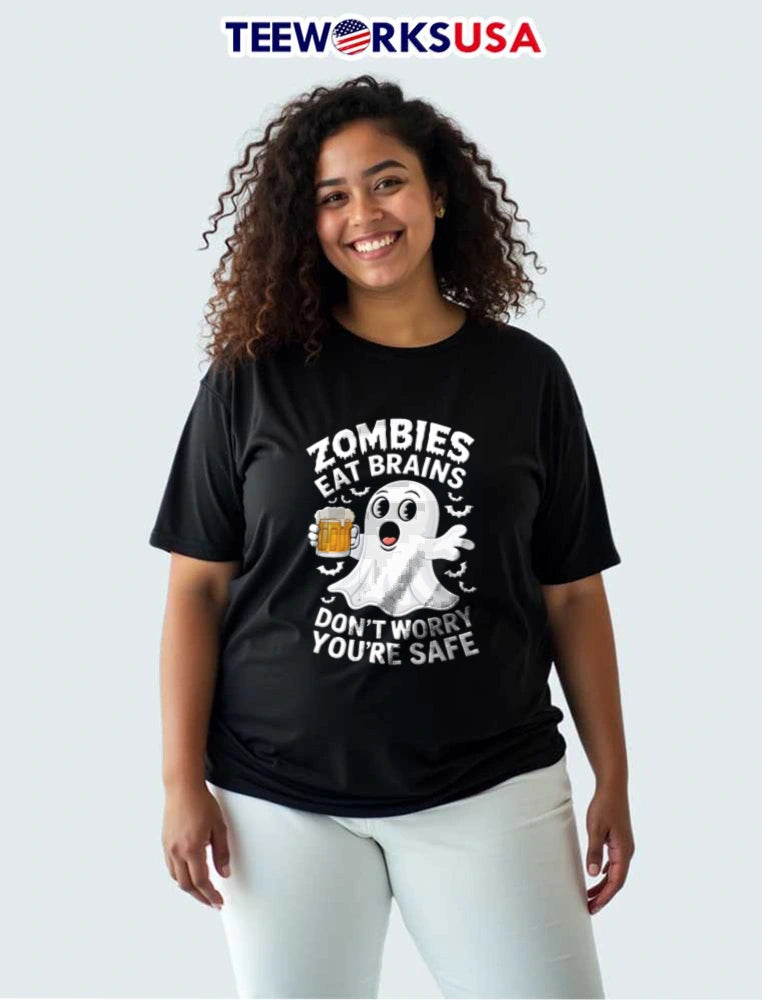 Zombies Eat Brains Dont Worry You Are Safe ghost - Adult & Kids T-Shirts, Sweatshirts & Hoodies apparel design preview 3