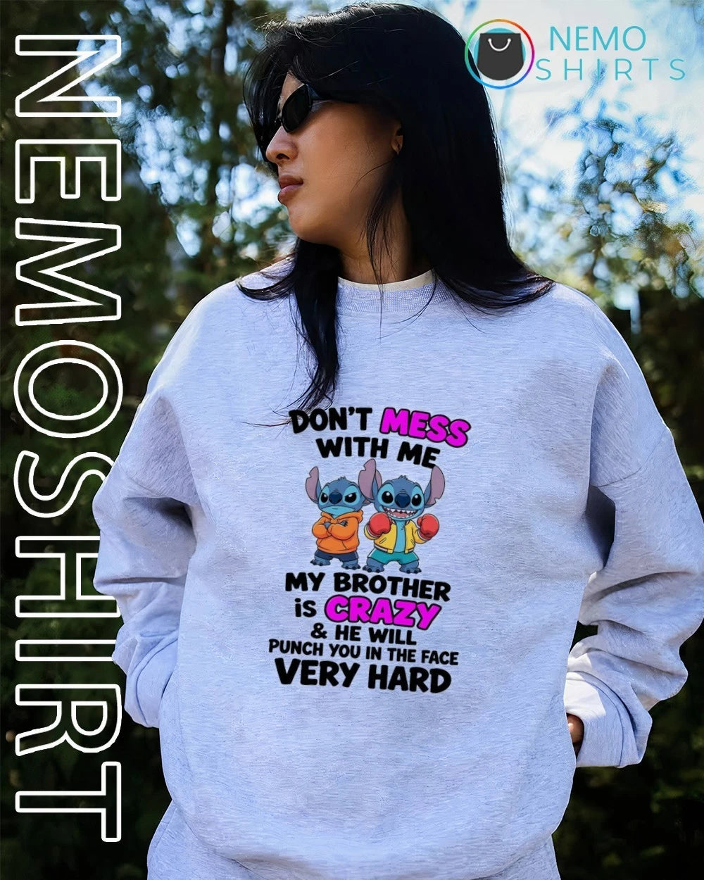 Stitch Don't Mess With Me My Brother Is Crazy - Adult & Kids T-Shirts, Sweatshirts & Hoodies apparel design preview 3