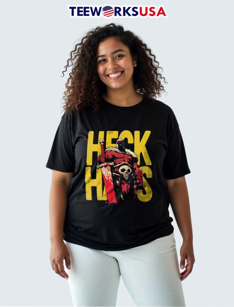 Heck Hits red armored warrior holding sword - Adult & Kids T-Shirts, Sweatshirts & Hoodies apparel design preview 3