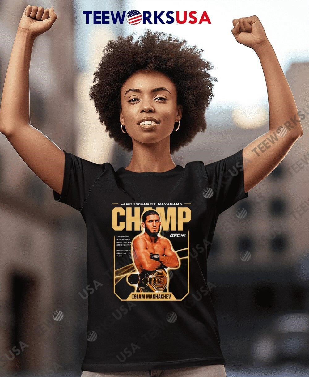 Islam Makhachev lightweigth division UFC 302 Champ - Adult & Kids T-Shirts, Sweatshirts & Hoodies apparel design preview 4