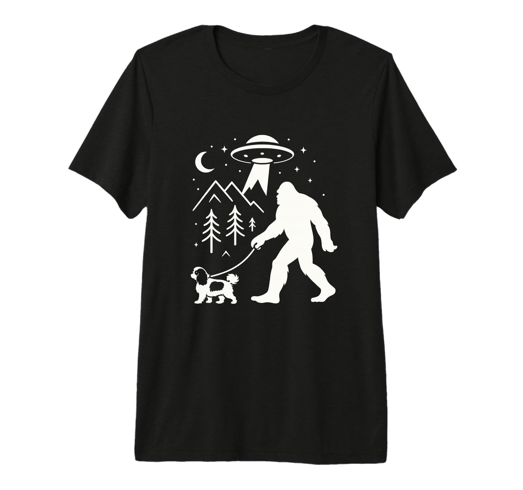 Bigfoot Walking Spaniel Ufo Funny T-Shirt - Aesthetic Graphic Unisex - T-Shirt, Sweatshirt, Hoodie
