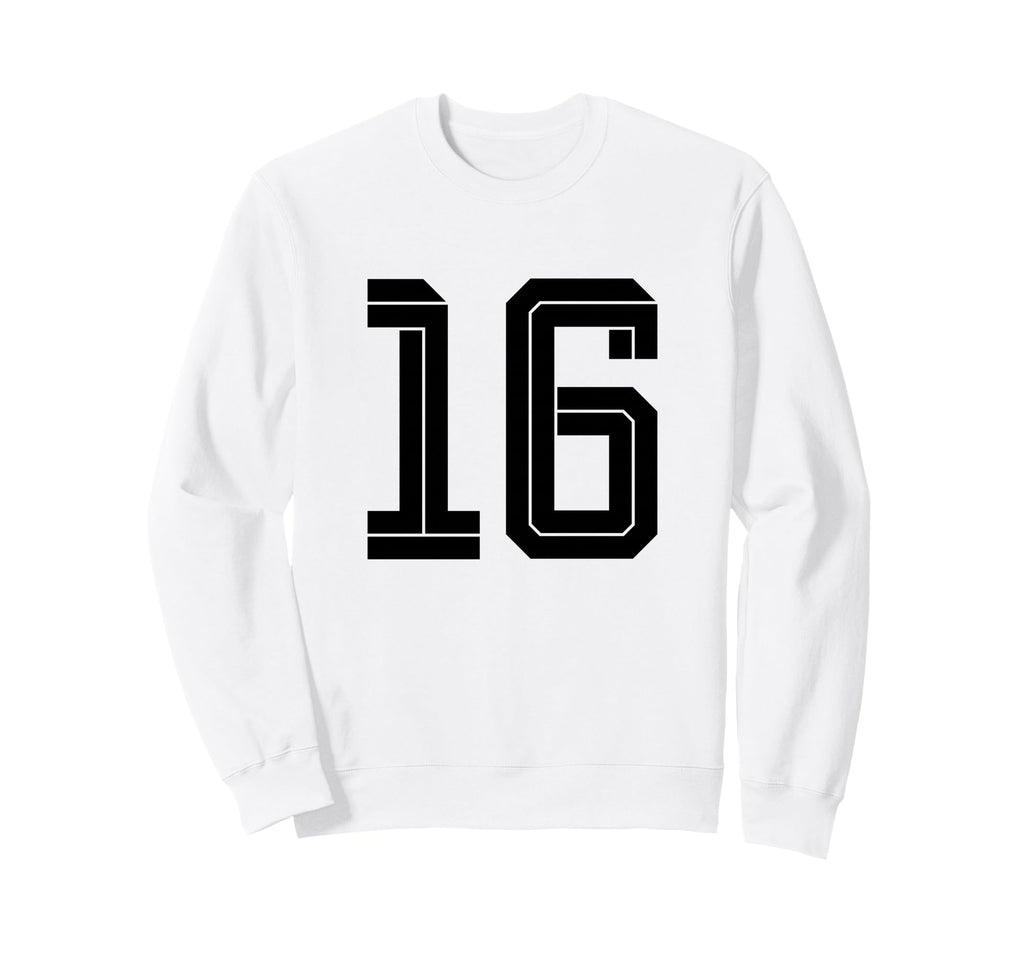 16 White Number 16 Sports Fan Sweatshirt - Fun Novelty Design for Adults - T-Shirt, Sweatshirt, Hoodie