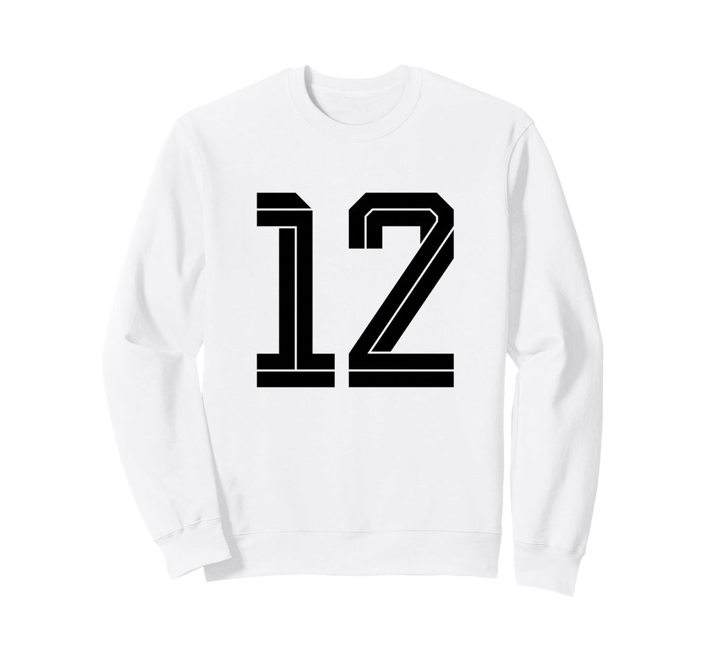 12 White Number 12 Sports Fan Sweatshirt - Casual Everyday Wear Men Women - T-Shirt, Sweatshirt, Hoodie