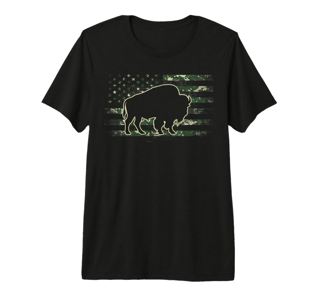Buffalo American Flag Bison Camouflage T-Shirt - Graphic Print Men Women - T-Shirt, Sweatshirt, Hoodie