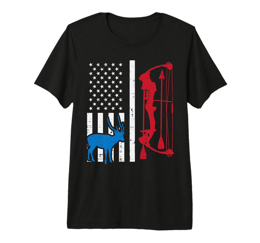 Flag Deer Bow Rifle Hunting Patriot T-Shirt - Fun Novelty Design Men Women - T-Shirt, Sweatshirt, Hoodie